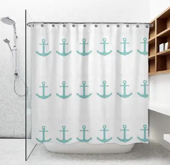

Water-Repellent Shower Curtain - Fashion and Modern New Nautical Anchor Pattern Navy Blue Teal Bath Curtains, Machine Washable
