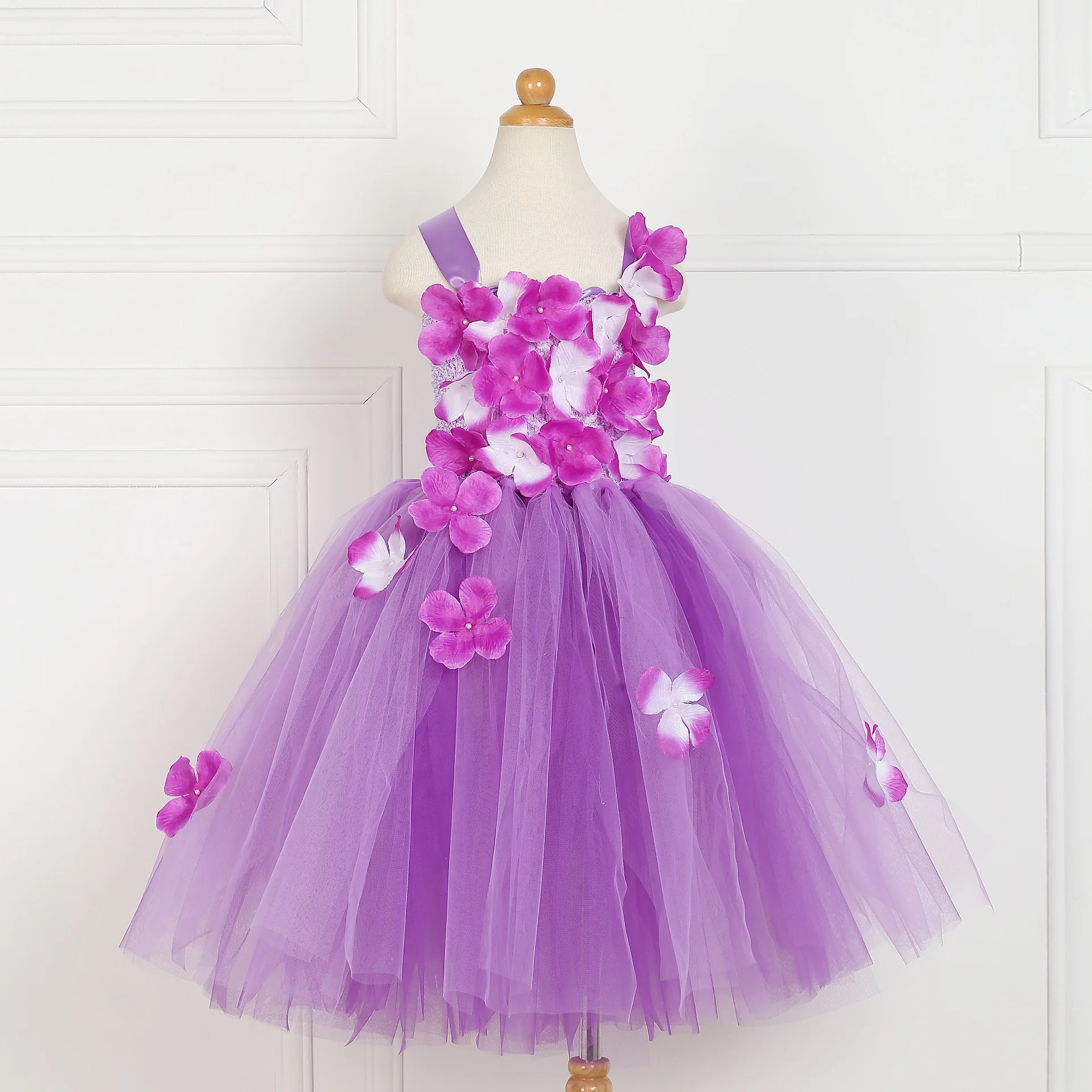 

Europe And America Children Wedding Dress Banquet Holiday Performance GIRL'S Princess Dress Lily Petal Mesh Dress
