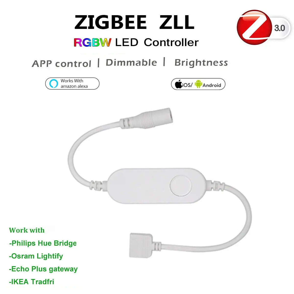 Zigbee ZLL контроллер 5050 IP65 водонепроницаемая RGBW 4в1 Светодиодная лента и 12 В блок питания работает с оттенком Amazon Echo Plus для приложения