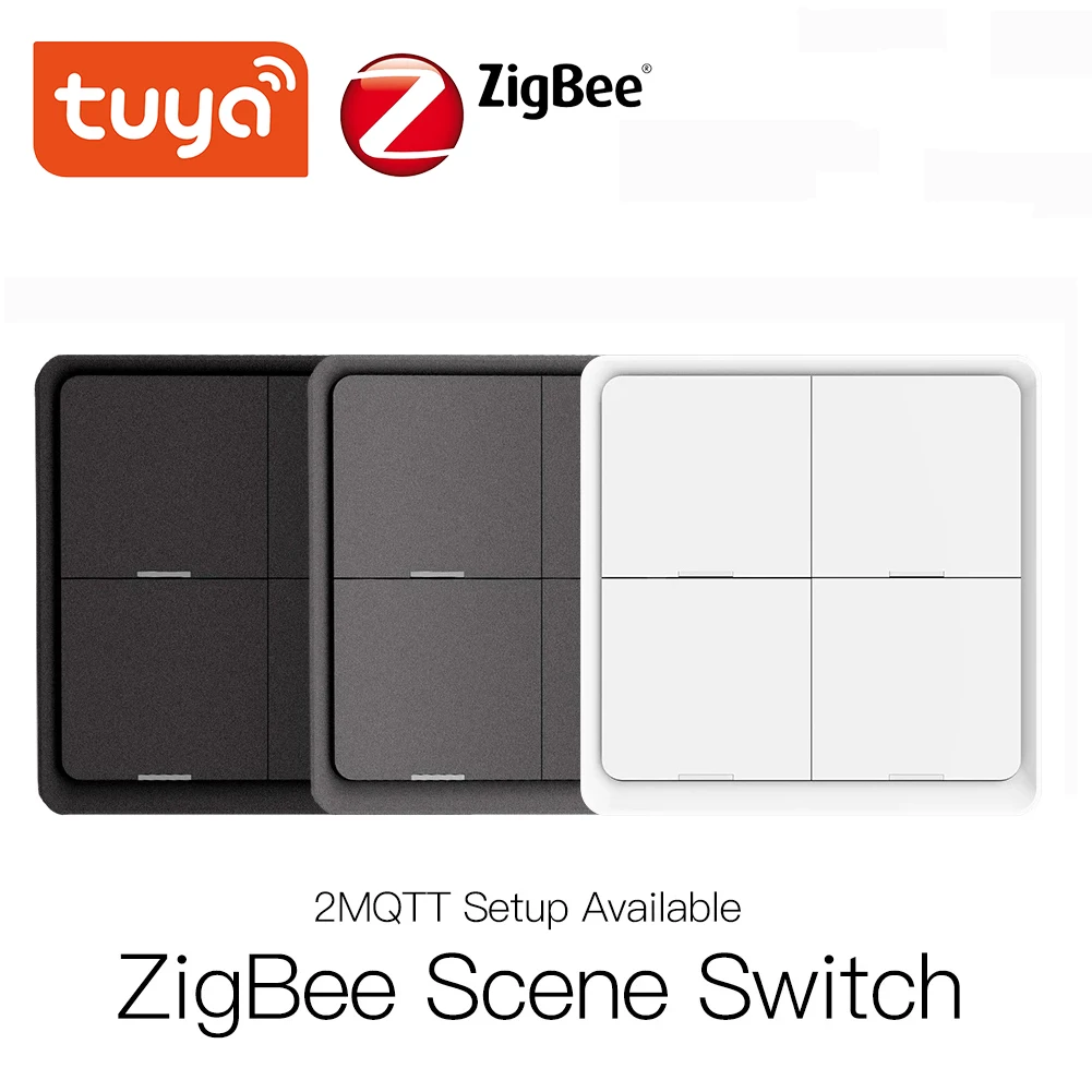 

Tuya ZigBee Scene Switch 4Gang 12 Scene Push Button Controller By battery 2MQTT Setup Automation Scenario for Smart house Device
