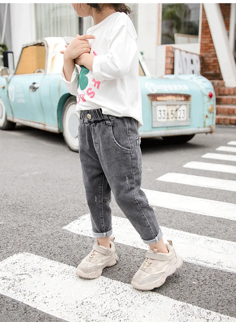 Autumn New Style Children‘s Jeans Children Solid Color Versatile Trousers Baby Girls Korean-style Jeans Fashion