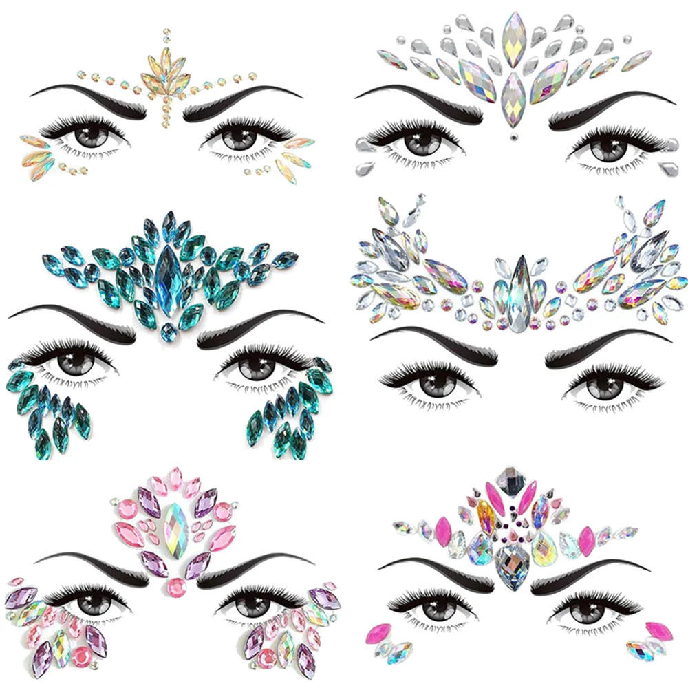 6 наборов женское лицо русалки драгоценные камни блестящие стразы Rave Festival Face Jewels