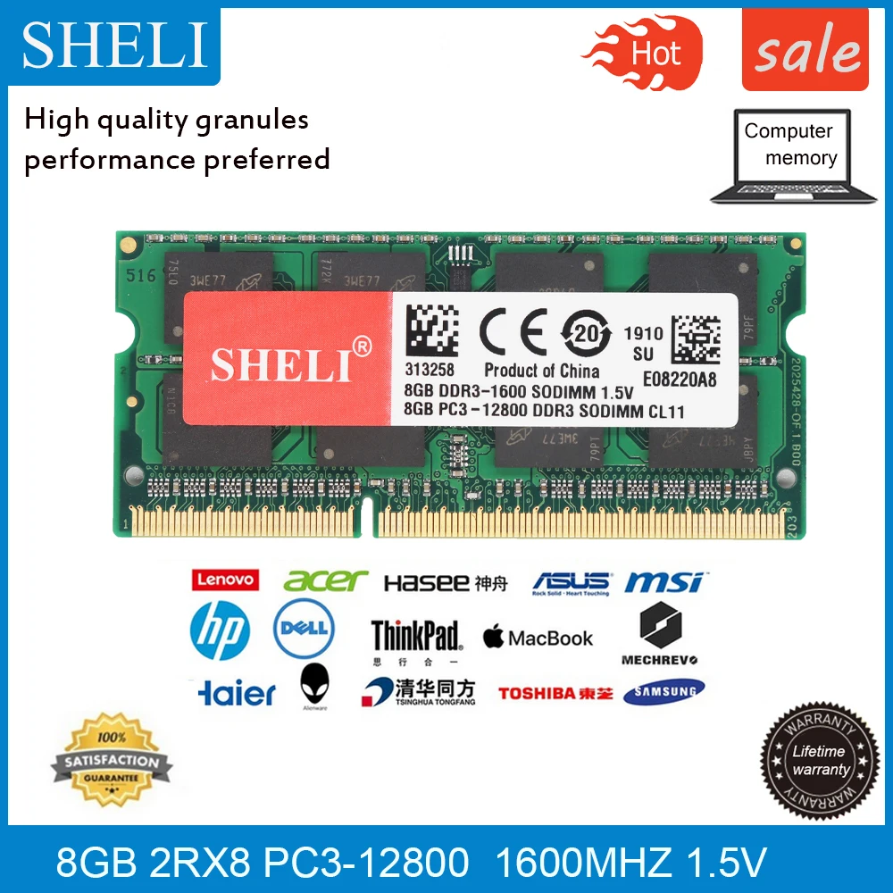 SHELI 8GB PC3-12800 DDR3 1600Mhz 204pin SODIMM ram память ноутбука CL11 1,5 v