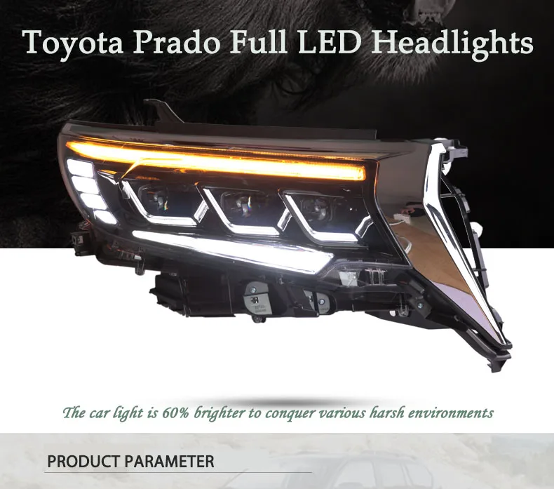 DY_L Автомобиль Стайлинг для фары для Toyota Prado Prado полный светодиодный фонарь динамический DRL Низкий Высокий все би светодиодный