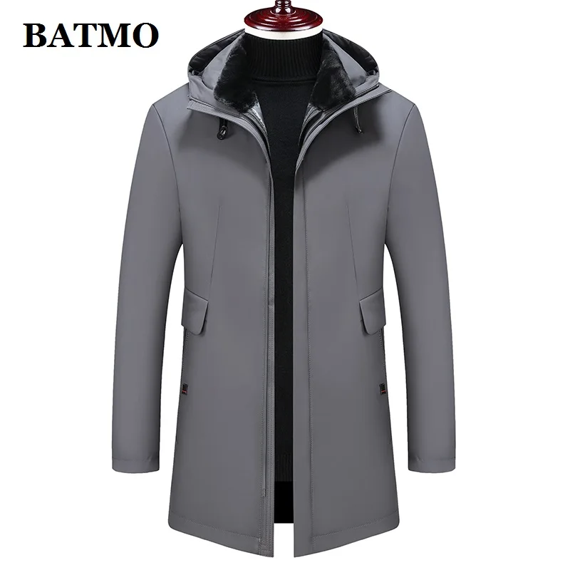 BATMO 80% Белые куртки с капюшоном на утином пуху, мужские зимние куртки, мужские парки, большие размеры M-4XL 8990 - Цвет: Серый