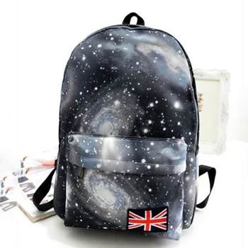 

1 PC Canvas Starry Sky Printed Backpack With UK Flag Teenage School Bag Large Capacity Sport Double Shoulder Bag Travel Backpack