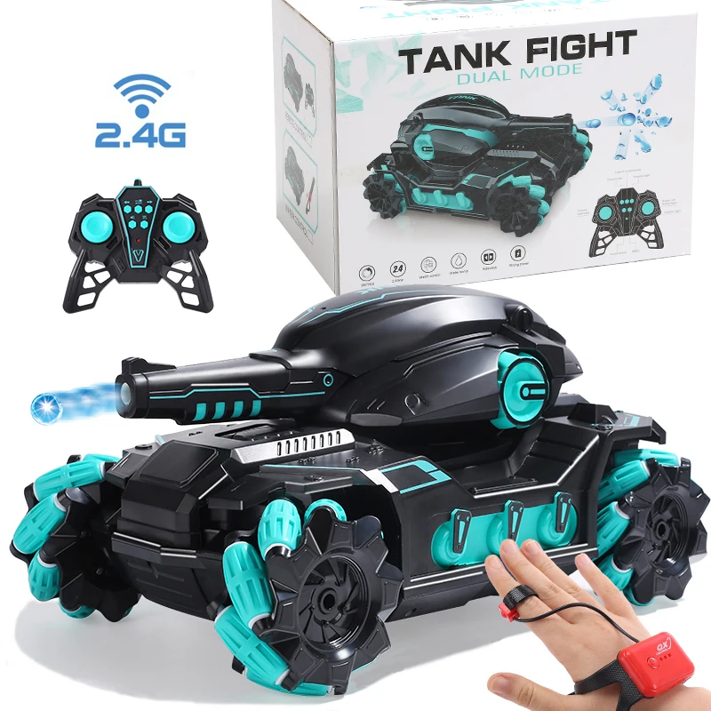 

RC Water Bomb Tank Toy 4WD 2.4G RC Vehicle With Gravity Watch Light&Music 360° Rotate Stunt Car Battle Shoots Toys For Kids Boys