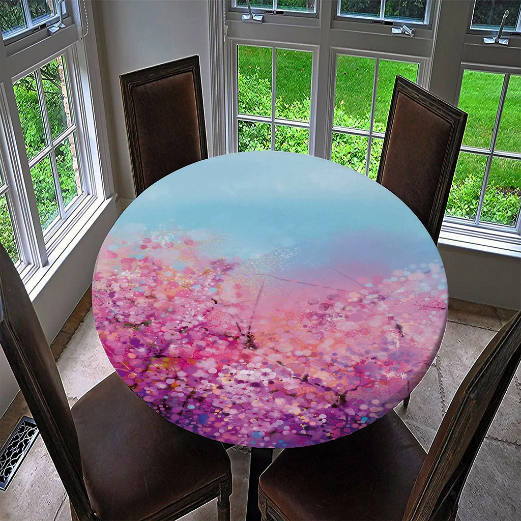 Waterproof Table Cover Fitted Tablecloth Round 55' Moisture-proof Reusable