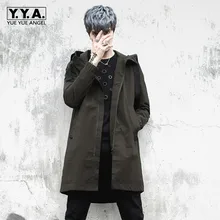 Армейская зеленая куртка-бомбер, пальто в стиле хип-хоп, Мужская ветровка на молнии, мужские пальто с капюшоном, Тренч, мужская длинная Повседневная Верхняя одежда, M-XL