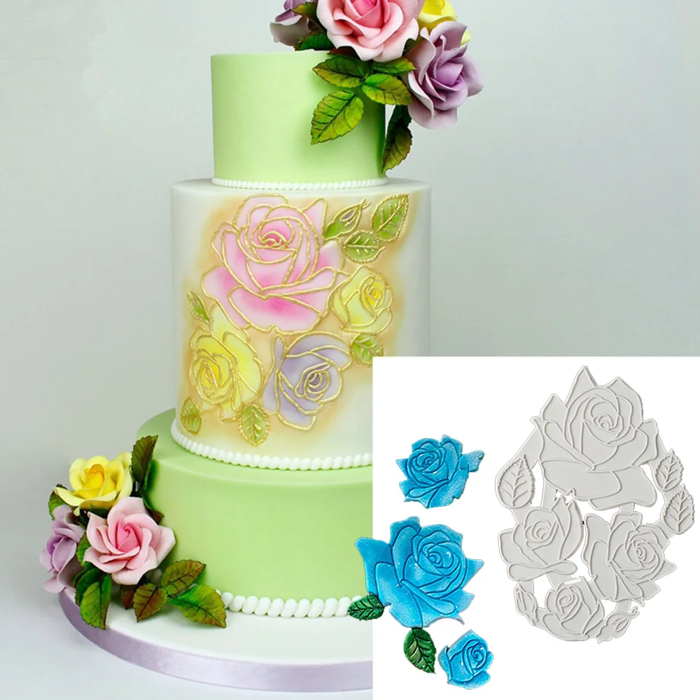 

Silicone Mold Rose Flower Lace Embossor Fondant Cake Mould Decoration Tools Silicone Cakes Mold Cutter Chocolate