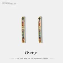 Yhpup трендовые минималистичные красочные серьги с цирконием кубической огранки массивные медные очаровательные ювелирные изделия подарок для женщин вечерние аксессуары