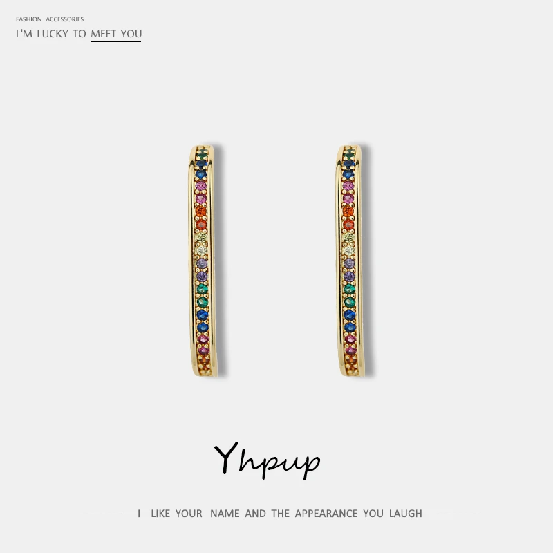 

Yhpup Trendy Minimalist Colorful Cubic Zirconia Stud Earrings Statement Copper Charm Jewelry Gift for Women Party Accessories