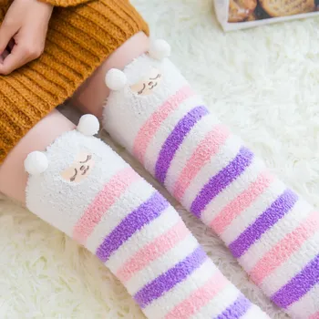 

Coral Stocking Thigh High Sock Girl Cute Bear Stockings Keep Warm Comfort Stockings Cartoon Fleece