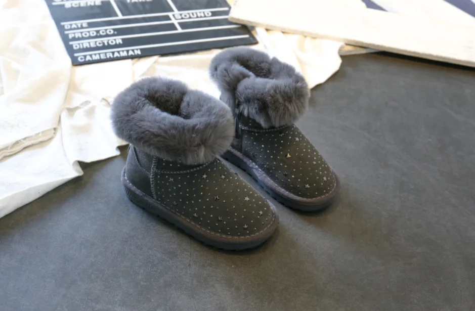 winter kids snow boots baby girls crystal shoes genuine leather fur pink ankle boots school children warm plush boots