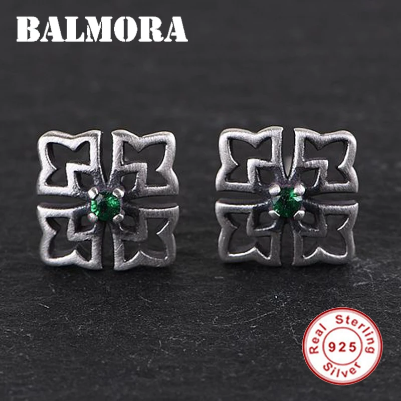 BALMORA 100% Настоящее серебро 925 пробы ажурный узор и циркон серьги-гвоздики для