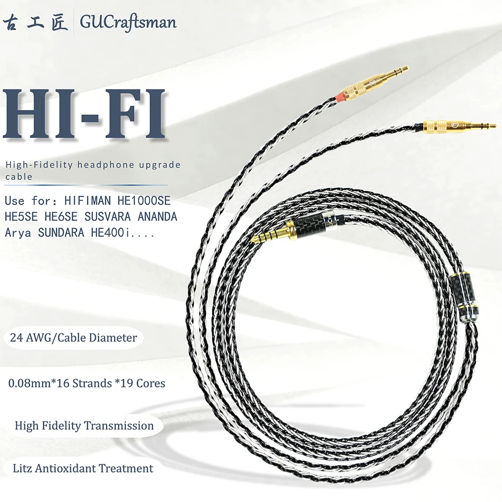 GUCraftsman 7N Single Crystal Silve Copper For HIFIman ANANDA SUNDARA HE6se HE1000se Arya SUSVARA 4.4mm Headphone upgrade Cable |