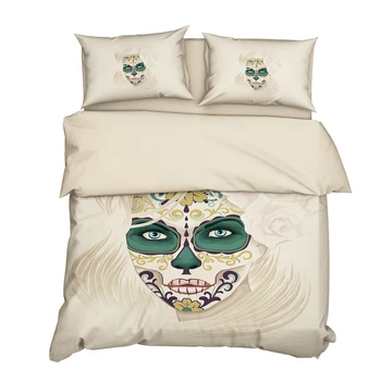 

Retro 3D Skull Floral Bedding Set Printed Fashion Pillowcase Duvet Cover Sets 3pcs Home Textile Family Bed Sets Bed Linings