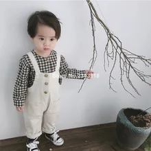 Осенние детские хлопковые мягкие повседневные Комбинезоны модные подтяжки с завышенной талией для маленьких мальчиков и девочек детские комбинезоны