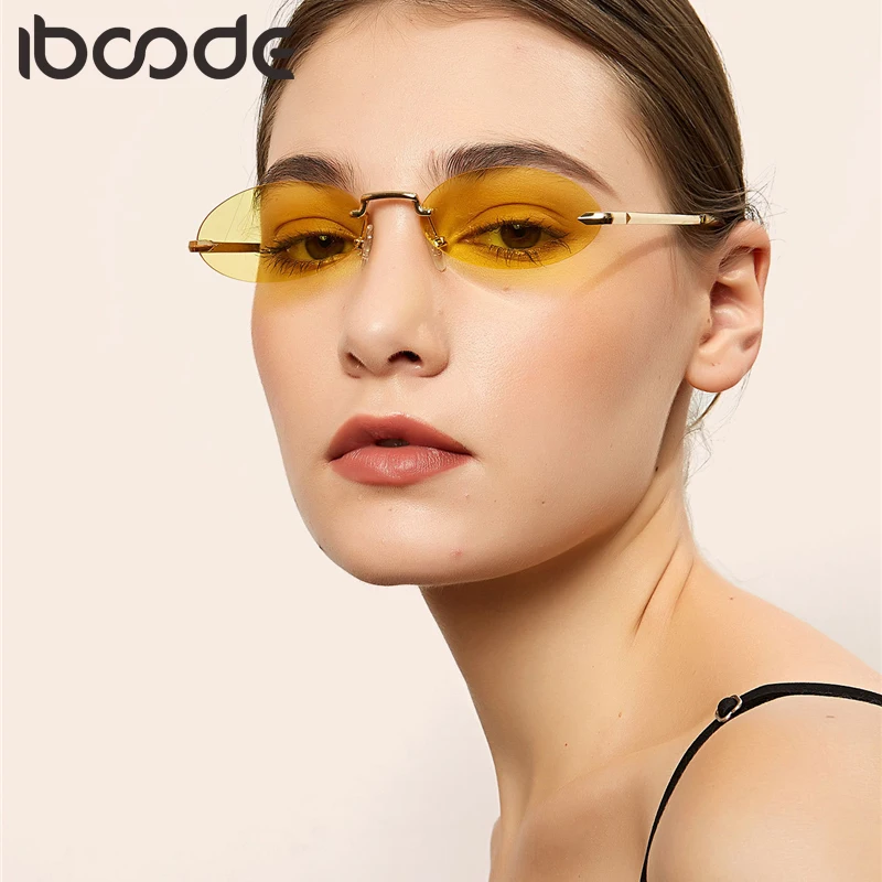 

iboode Sunglasses Women Men Rimless Oval Sun Glasses Metal Frame Vintage Shades Fashion Clear Lens Unisex Eyewear UV400 Gafas