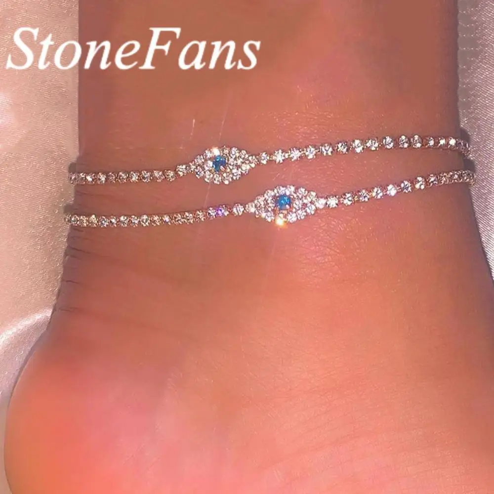 Stonefans Wvil Blue Evil Eye Anklet For Women String Boho Tennis Charm