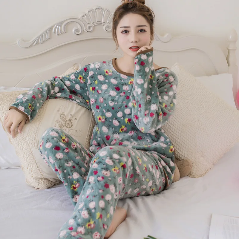 Зимняя женская теплая Повседневная Ночная рубашка, пижама Mujer, Фланелевая пижама с длинным рукавом, комплект, Женская домашняя одежда, пижамы, женская одежда