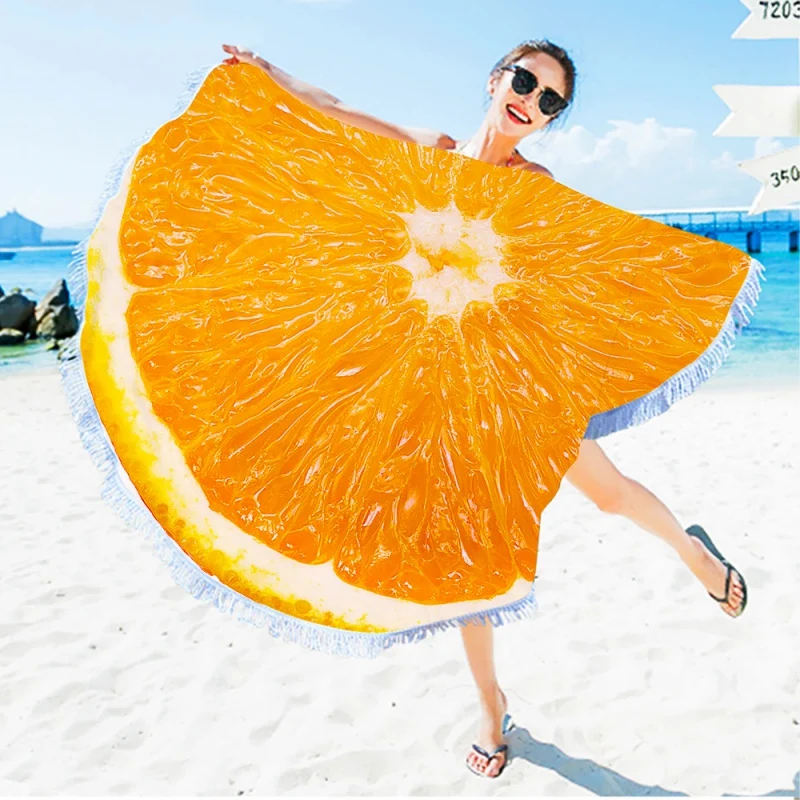 

Microfiber Round Beach Towel Fruit Beach Towel Orange Watermelon Pineapple Printed Large Towel For Travel