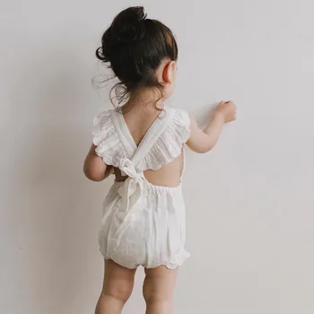 

2020 Newborn Baby Girl Clothes Baby Summer Clothing Ruffled Sleeveless Backless Bodysuit Solid Playsuit Jumpsuit Outfits Sunsuit