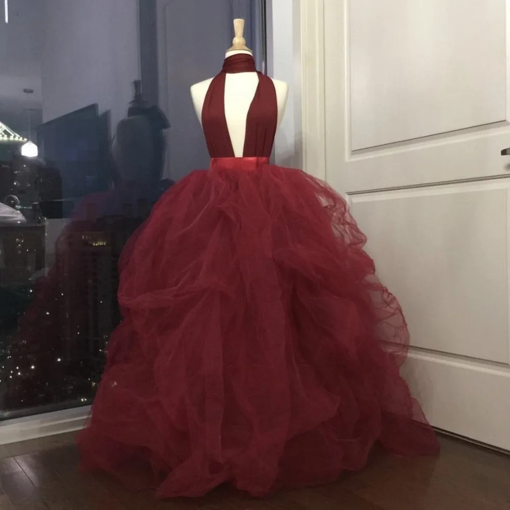 Очень пышная фатиновая юбка для женщин бордовое бальное платье длиной до пола, юбка макси для выпускного вечера, вечерние Пышные юбки с оборками на заказ
