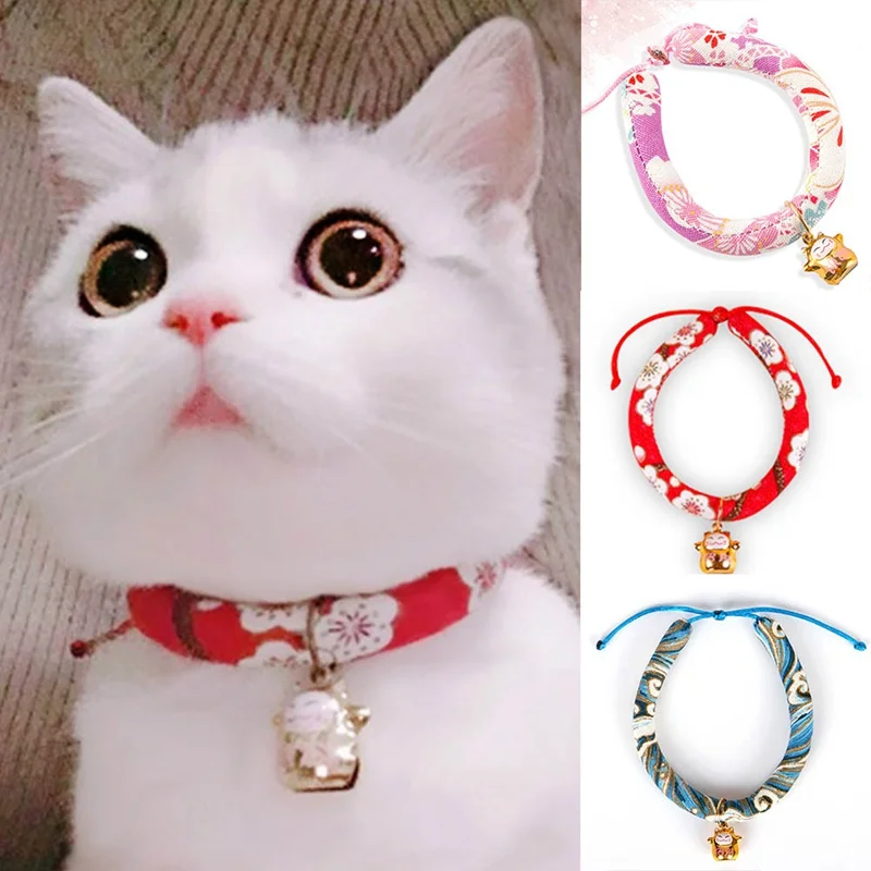 

Adjustable Dog Cat Collar Printed Necktie Necklace With Bell For Cats Puppy Kitten Pet Cat Accessories