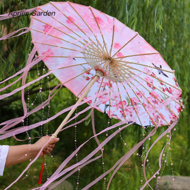 Silk Cloth cosplay Umbrella Women Costume Photography 76CM/82CM Props Tasseled Yarned Chinese Japan Oil-paper Umbrella Parasol