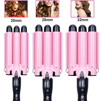 

Professional Hair Curler 3 Barrel Curling Iron Wand Dual Voltage Ceramic Hair Waver Crimper Instant Curls Crimping Styling