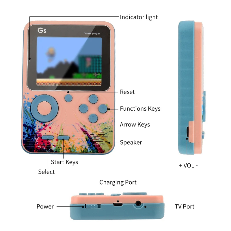 Mini console rétro portable, écran couleur 30, 500 classiques intégrés, TV out, double manette