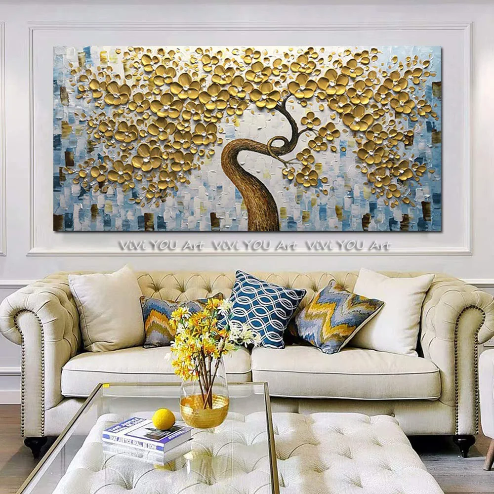 3D-Abstract-Oil-Painting-On-Modern-Canvas-Texture-Palette-Knife-Gold-and-Silver-Flowers-Paintings-Wall (4)