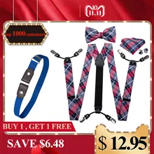 Barry.Wang, мужские шелковые подтяжки, набор, металл, 6 зажимы подтяжек, черная клетка, Винтажные эластичные Свадебные подтяжки, галстук-бабочка, бесплатный подарок