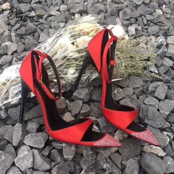 

OllyMurs New Fashion Style Black Red Women Summer Sandals Pointed Toe Crystal Buckle Thin High Heel Sandals Party Shoes Woman