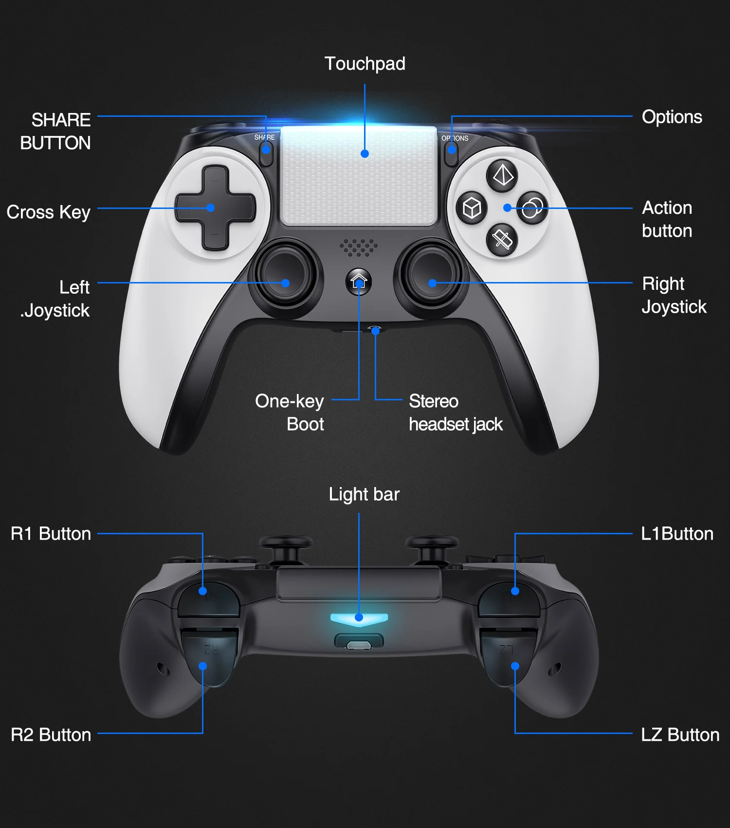 Suguder Controllers for Playstation 4/Pro/Slim Console Gaming Control with Headset Jack Dual Vibration Speaker Touch Pad Six-axis Motion Gamepad Skull PS4 Controller for Wireless P4 Remote 