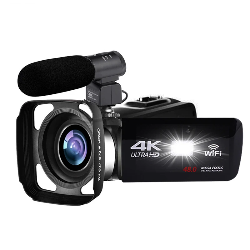 4K Camcorder 48MP Night Vision WiFi Control Digital Camera 3.0 Inch Touch-Sn Video Camcorder with Microphone