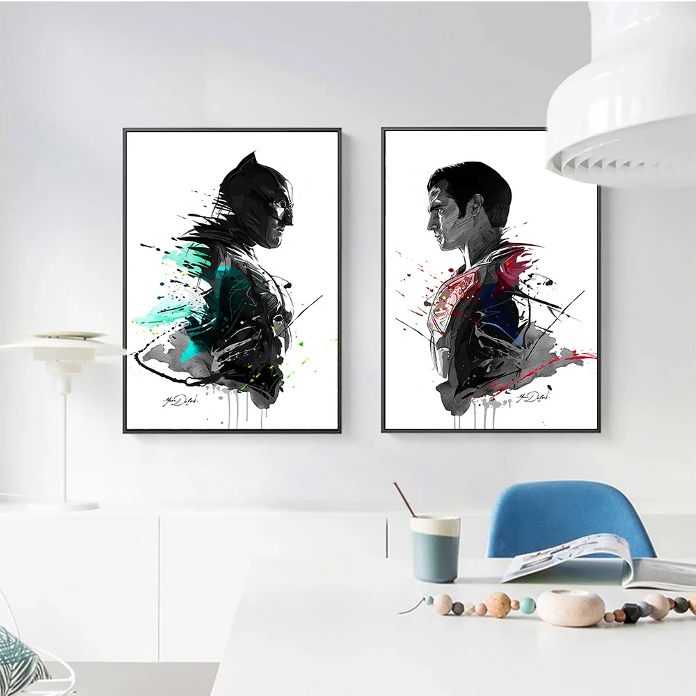 

Batman Superman Movie Art Poster Watercolor Print Painting Wall Picture for Living Room Bedroom Decor canvas painting A437