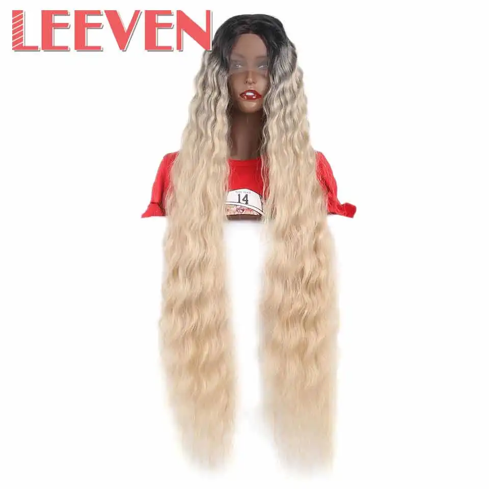 Leeven Synthetic Lace Front Wig Black Water Wave Wigs For Woman Long Hair Wigs Black Brown 613 Blonde Wig Cosplay Hair - Color: T24