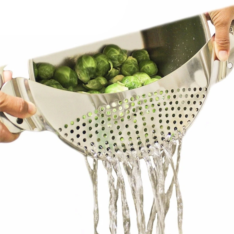 Stainless Steel Moon Shaped Pan Pot Strainer Pasta Strainer Kitchen Sieves Colander Drainer Easy Draining For Spaghetti Vegetabl