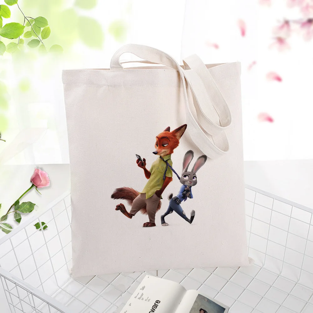Zootopia серийная Холщовая Сумка для ежедневного использования хозяйственная сумка текстовый DIY пользовательский принт логотип экологический многоразовый сумка из перерабатываемого материала