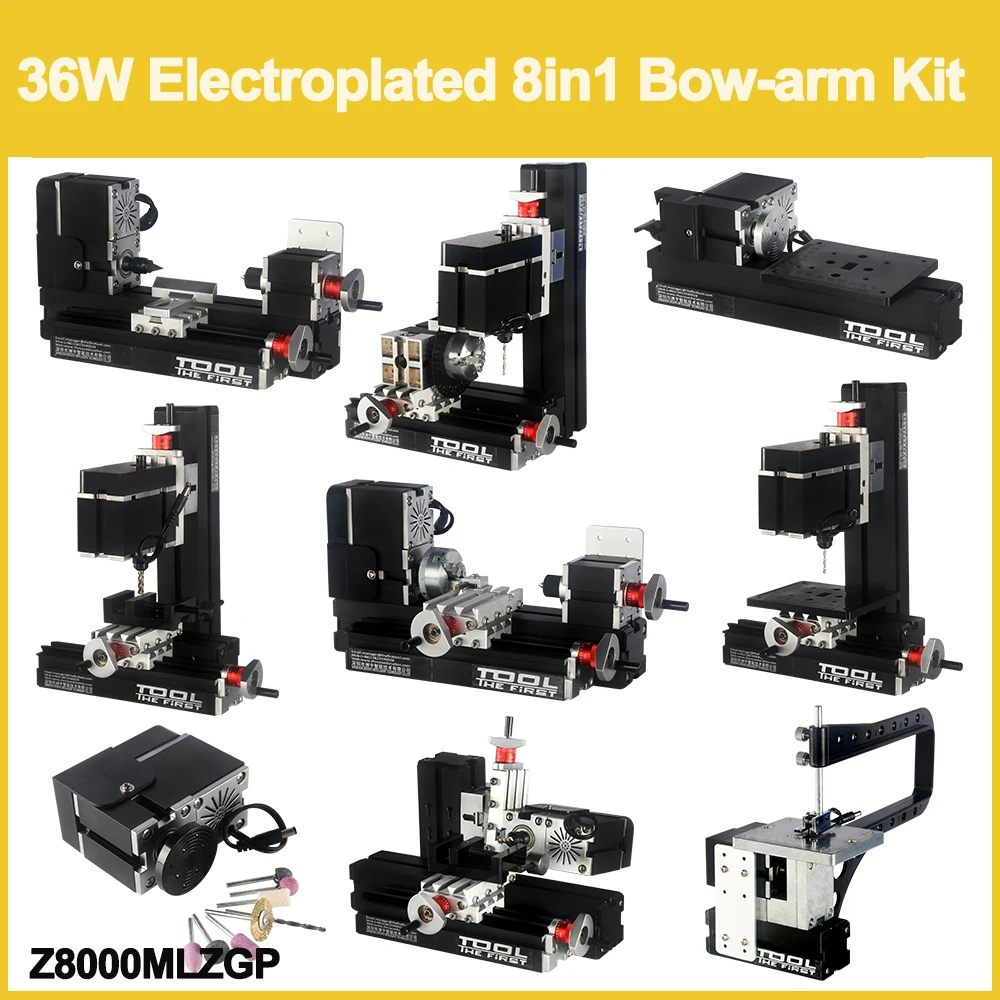 Z8000MLZGP 36W Electroplated 8 in 1 Mini Lathe Kit with Bow arm /36W