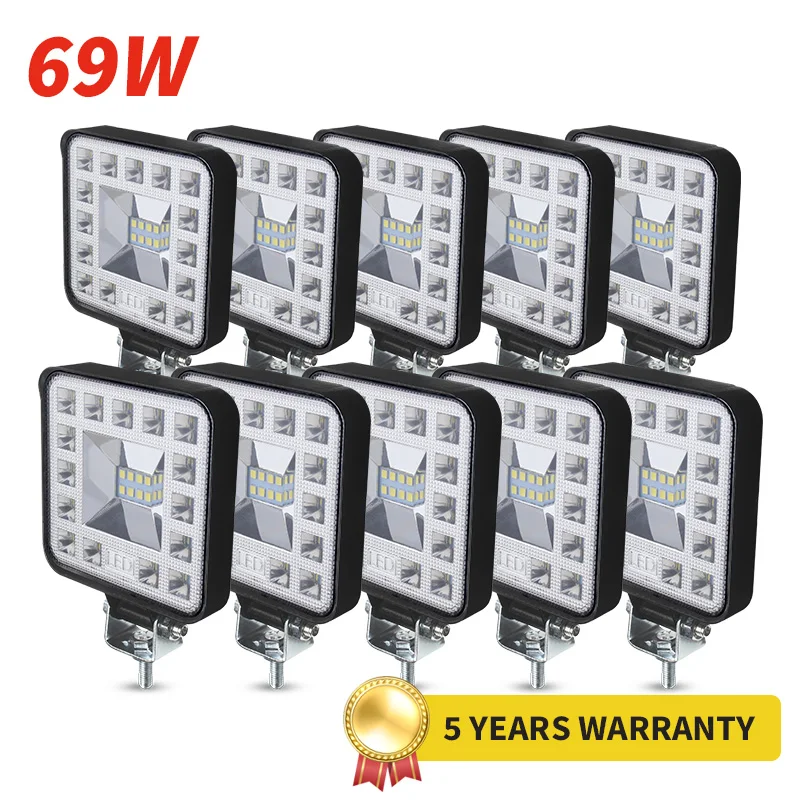 LED Car Work Light 69 Watts Spotlight DC 12 and 24 Volts Universal 6500K White Spot Flood Beam for FSO Truck Auto 4x4 4WD | Автомобили и