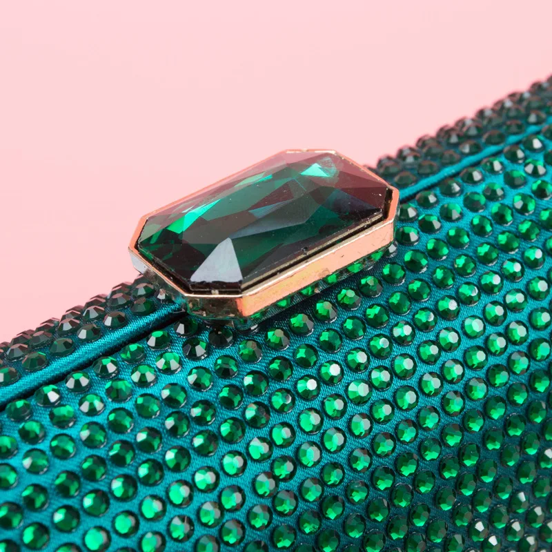 Chibi-store Elegant Green Emerald Crystal Women Evening Handbags Metal Hard