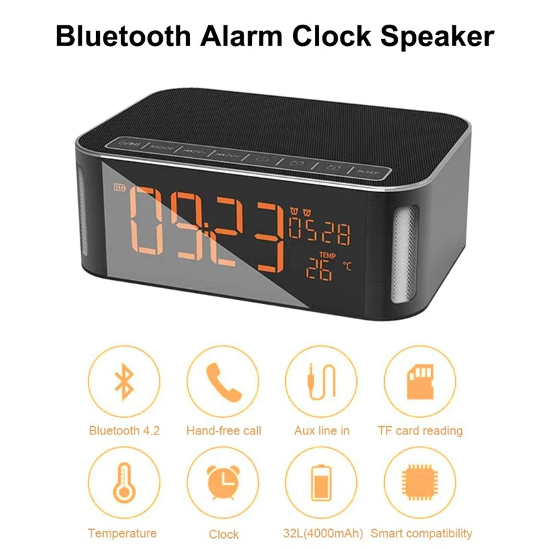 Полный-беспроводной Bluetooth динамик, динамик, будильник Bluetooth динамик со светодиодом, fm-радио, Hands-Free, два пассивных сабвуфера, время, Te