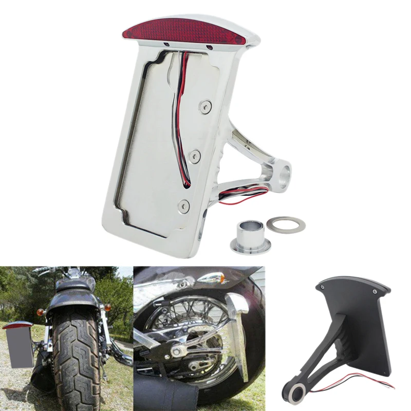 

12V Motorcycle Vertical Side Number Plate Holder Bracket Tail Light Axle For Harley Iron Chopper Custom(Silver)