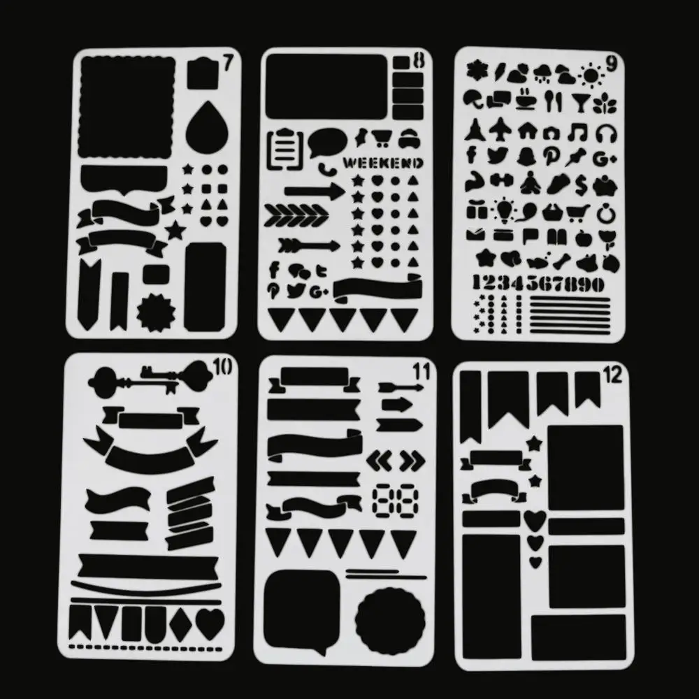 12 디자인 페인팅 템플릿 DIY 레이어링 스텐실 페인팅 스크랩북, 색칠 엠보싱 앨범 장식 카드 템플릿