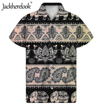 Jackherelook Elephant Hansa diseño de loto de manga corta botón abajo camisa hombres cubano Guayabera hawaiana ropa 2020