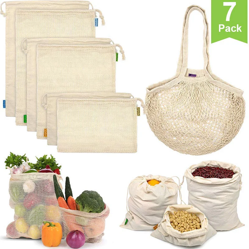 

14 Pack Reusable Produce Bags Organic Cotton Mesh Bags with Drawstring Bonus Reusable Grocery Bag for Shopping Storage Washable