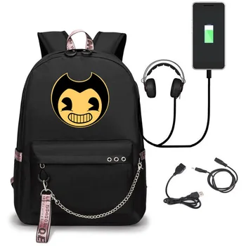 

Bendy and The Ink Machine School Bags For Girls Boys Canvas Teenagers Backpack USB Charger Travel Laptop Mochilas Escolares